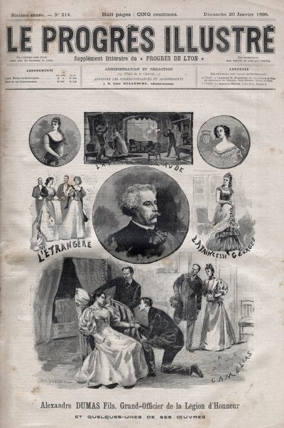 Alexandre Dumas Jr. - Grand Officer of the Legion of Honour and Some of His Works - Engraving in 