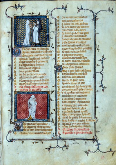 Allegorical representation of Love playing the traps of Malebouche, below the character of Abstinence. Miniature in 