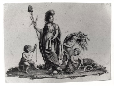 Allegory of the Cisalpine Republic created by Napoleon Bonaparte on 27/06/1797 on the French model in Italy, which became the Italian Republic in 1802. The symbols of the French Republic are represented. Engraving Museo del Risorgimento, Milan. by Unknown artist