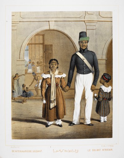 An African soldier with his family. Inhabitants of Indonesia. by Unknown artist