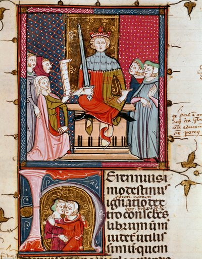An adulterous woman appearing before a judge. Miniature from 