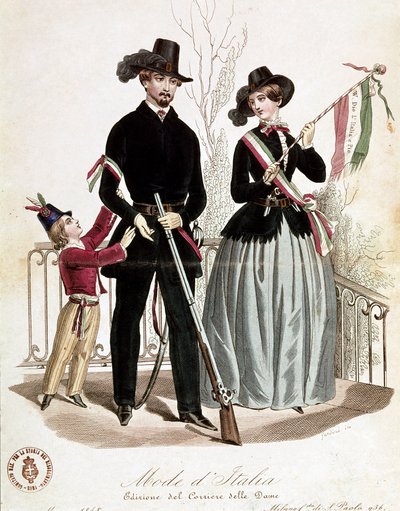 An elegant patriotic family at the time of Risorgimento by Unknown artist