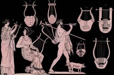 Ancient Greek Musical Instruments: Lyre and Cithara - engraving from 