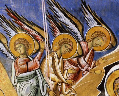 Angels of Annunciation, fresco (1192), Panayia Tou Araka Church (Church of Our Lady of Pea), Lagoudhera, Troodos mountains, Cyprus by Unknown artist