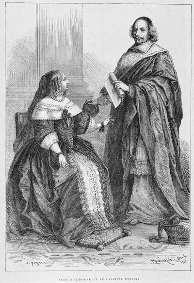 Anne of Austria and Cardinal Jules Mazarin - Engraving in Histoire de France from the Most Remote Times Until 1789 by M. Guizot by Unknown artist