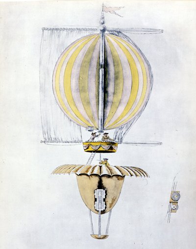 Anonymous Drawing of a Sailing Airship Balloon with a Cone Parachute by Unknown artist