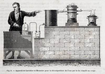 Apparatus of Antoine Laurent de Lavoisier and Meusnier for the decomposition of water by iron heated to red - in 