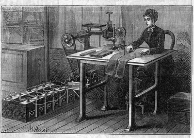 Application of Faure batteries: cutting machine for fabric operated by the accumulator. Engraving in 