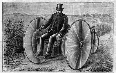 Application of Faure batteries: electric tricycle moving through the accumulator by Unknown artist