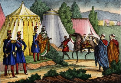Arab leader offering a horse to an officer of the French army of Africa, Algeria by Unknown artist