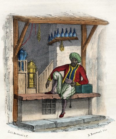 Arab merchant in front of his shop, Algiers by Unknown artist