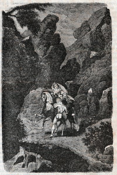Argie attacked by the orders of his bridegroom - engraving of 1851 from Furious Roland (Orlando furioso) (16th century) by Ludovico Ariosto, known as the Ariosta - Edition translated from Italian by the Count of Tressan and published by Gustave Harvard by Unknown artist