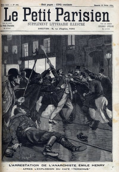 Arrest of the anarchist Emile Henry after the explosion of the cafe 