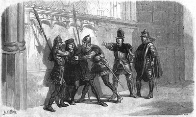 Arrest of the bastard of Rubempre under the reign of Louis XI. Engraving of the 19th century by Unknown artist