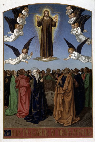 Ascension of Christ (Angels, Joseph, the Virgin), from 16th century document by Unknown artist
