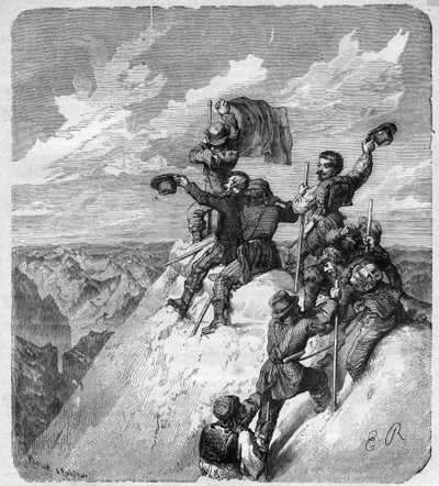 Ascension of the Illimani (6,439 m) by Charles Wiener and his companions - engraving in 