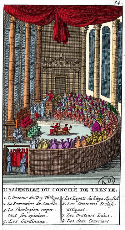 Assembly of the Council of Trent, Engraving 1706 by Unknown artist
