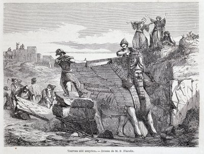 Assyrian winged bull on the site of Nineveh - in 
