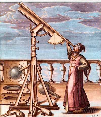 Astronomer observing the sky with a telescope - from: Johannes Hevelius, Selenographia, sive Lunae descriptio (Selenography, or A Description of The Moon) by Unknown artist