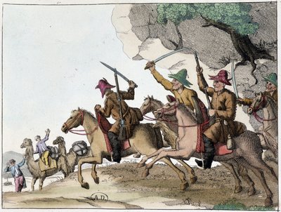 Attack of camel caravan by a group of Kyrgyz on horseback, early 19th century by Unknown artist
