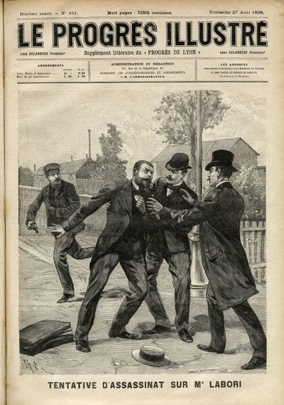 Attack on Mr Fernand Labori (1860-1917), a Lawyer in the Defence of Alfred Dreyfus (1859-1935), Struck with a Bullet in the Back in Rennes as He was on His Way to the Place Where the Case was Judged. Cover of 