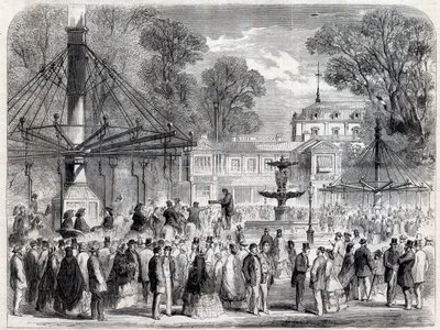 Autumn Sunday at the Champs-Elysees in the 19th century - Engraving by Unknown artist