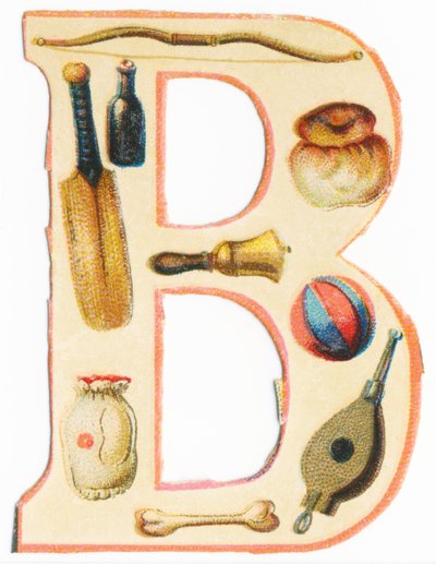 Bow, bat of baseball, bottle, brioche, bell, balloon, bone, bag, bellows by Unknown artist