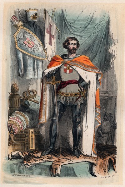 Baldwin I of Constantinople - Portrait of Baldwin I, Latin Emperor of the Orient, became Emperor of Constantinople by participating in the Fourth Crusade. Also known as Baldwin IX of Flanders (or Baldwin VI of Hainaut). Engraving from 1868 by Unknown artist