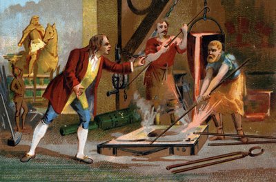 Balthazar Keller (1638-1702), goldsmith and founder, bottom of a single jet the first equestrian statue in 1699. Late chromolithography of the 19th century. by Unknown artist