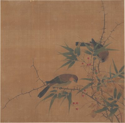 Bamboo Branch with Berries and Birds by Unknown Artist
