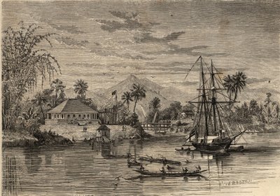 Bangalow, home of Sir James Brooke, known as the Rajah of Sarawak, British adventurer first white rajah of Sarawak in the vicinity of Sarawak, Borneo. Engraving in 