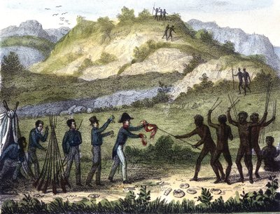 Barter scene between the natives and the westerners by Unknown artist