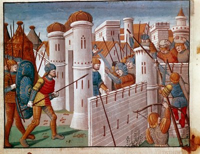 Battle at the foot of the ramparts of a city from 