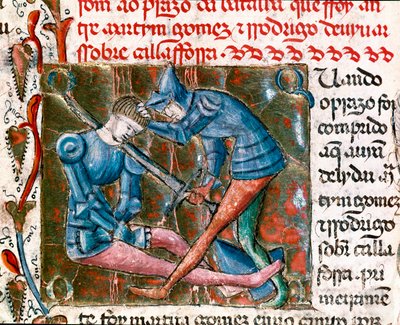 Battle between Rodrigo Diaz de Vivar dit Le Cid and Martin Gomez. Miniature from 