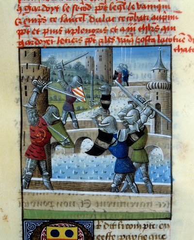 Battle of Knights Palamede and Artus. Miniature in 