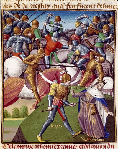 Battle of the soldiers of Emperor Othon I (912-973). Miniature in 