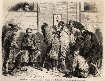Beggars at the door of a dead man, customary practice imposes on wealthy families the obligation to set up at the door of their house, on the eve of the funeral ceremony, a servant responsible for distributing alms in small currency to all the poor who by Unknown artist