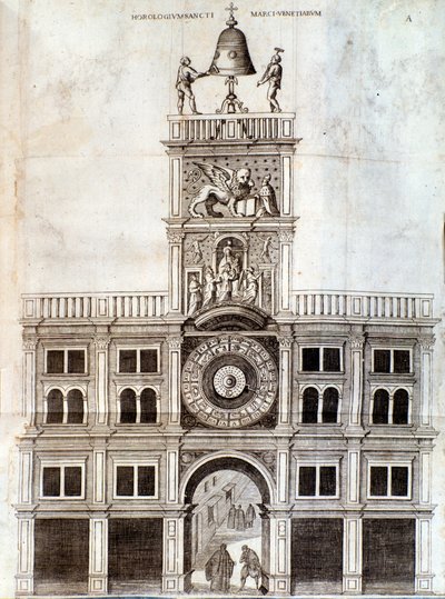 Bell tower of San Marco church in Venice. Page from De campanis by Rocca by Unknown artist