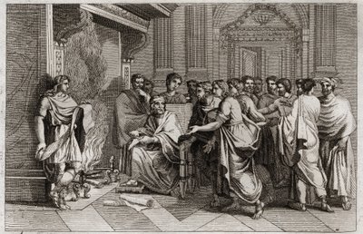 Bible of Royaumont, Old Testament: Baruch prophet. King Joachim (Joakim, Joachin, Jechonias) cuts the scroll containing Jeremiah