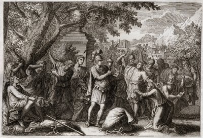 Bible of Royaumont, Old Testament: Brothers of Joseph. Joseph has his brothers put in jail. Illustration from 1811. by Unknown artist