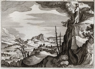 Bible of Royaumont, Old Testament: Death of Moses. God shows Moses the land of Canaan from the top of Mount Nebo, where he dies, without any knowledge of where his body was. Illustration from 1811 by Unknown artist