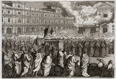 Bible of Royaumont, Old Testament: Dedication of the Temple. Solomon brings all his people together to celebrate with more solemnity the dedication of his Temple. Illustration from 1811. by Unknown artist