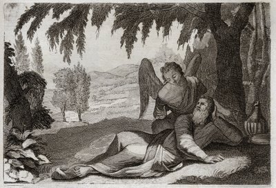 Bible of Royaumont, Old Testament: Flight of Elijah. Elijah fleeing Jezebel