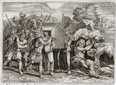 Bible of Royaumont, Old Testament: Passage of the Jordan. Joshua brings the Jordan to all the people. This river dries up, and the priests who bore the ark of the covenant came into it; and the waters rose up above and remained suspended like a mountain. I by Unknown artist
