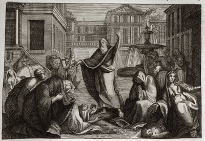 Bible of Royaumont, Old Testament: Penitence of the Ninivites. The inhabitants of Nineveh all penitence at the predication of Saint Prophet Jonah. Illustration from 1811 by Unknown artist