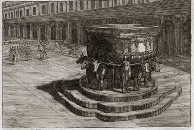 Bible of Royaumont, Old Testament: Sea of bronze. Cast iron usually calls the Sea of bronze to wash the feet and hands of the priests when they enter the temple. Illustration from 1811 by Unknown artist