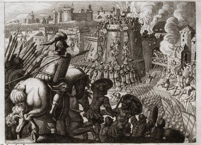 Bible of Royaumont, Old Testament: Siege of Jerusalem. Nebuchadnezzar II besieged Jerusalem, took it, and brought all the riches and all the inhabitants of that city to Babylon. Illustration from 1811. by Unknown artist