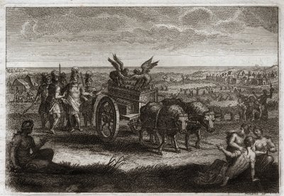 Bible of Royaumont, Old Testament: The Ark returned. The Philistines send the Ark of Covenant back to Judea to avoid the evils it caused them every day. Illustration from 1811. by Unknown artist