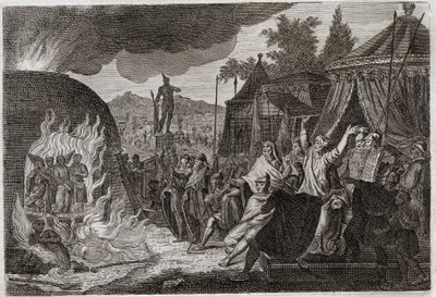 Bible of Royaumont, Old Testament: The three children of Babylon in the furnace. King Nebuchadnezzar II throws three young Hebrew men into a burning furnace, from where they are miraculously delivered. They are called Ananias, Azarias and Misael (or Shadra by Unknown artist