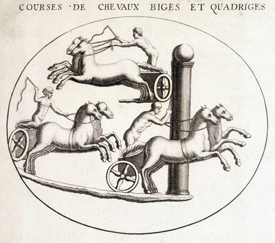 Bigae and quadrigae horse races. 19th century engraving by Unknown artist